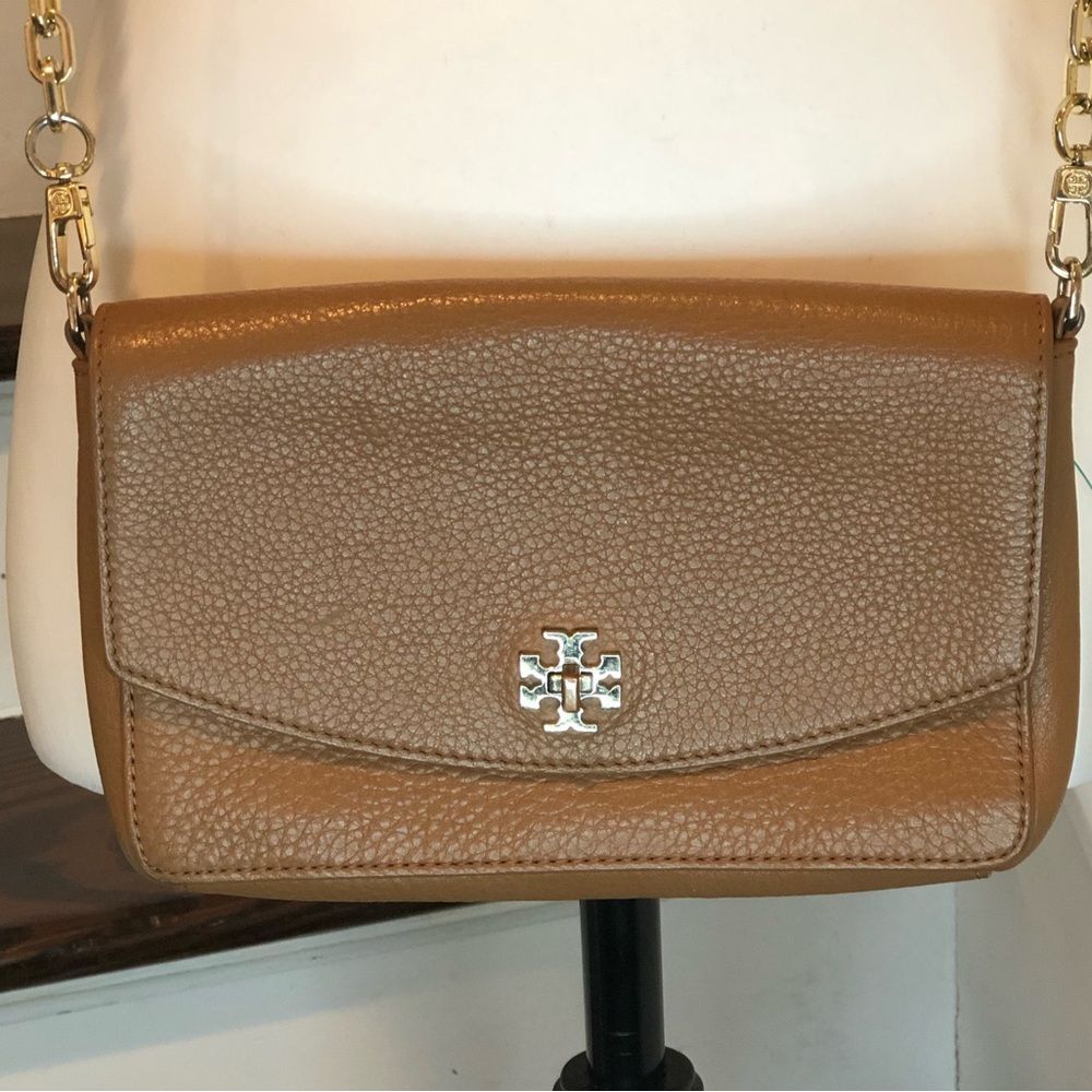 TORY BURCH Saddle Brown Tumbled Leather Crossbody Shoulder Bag